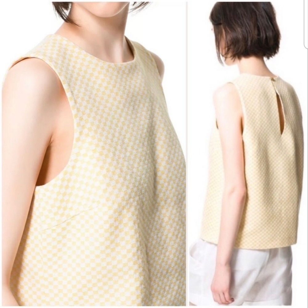 Zara Jacquard Weave Yellow Checkered Top, Small